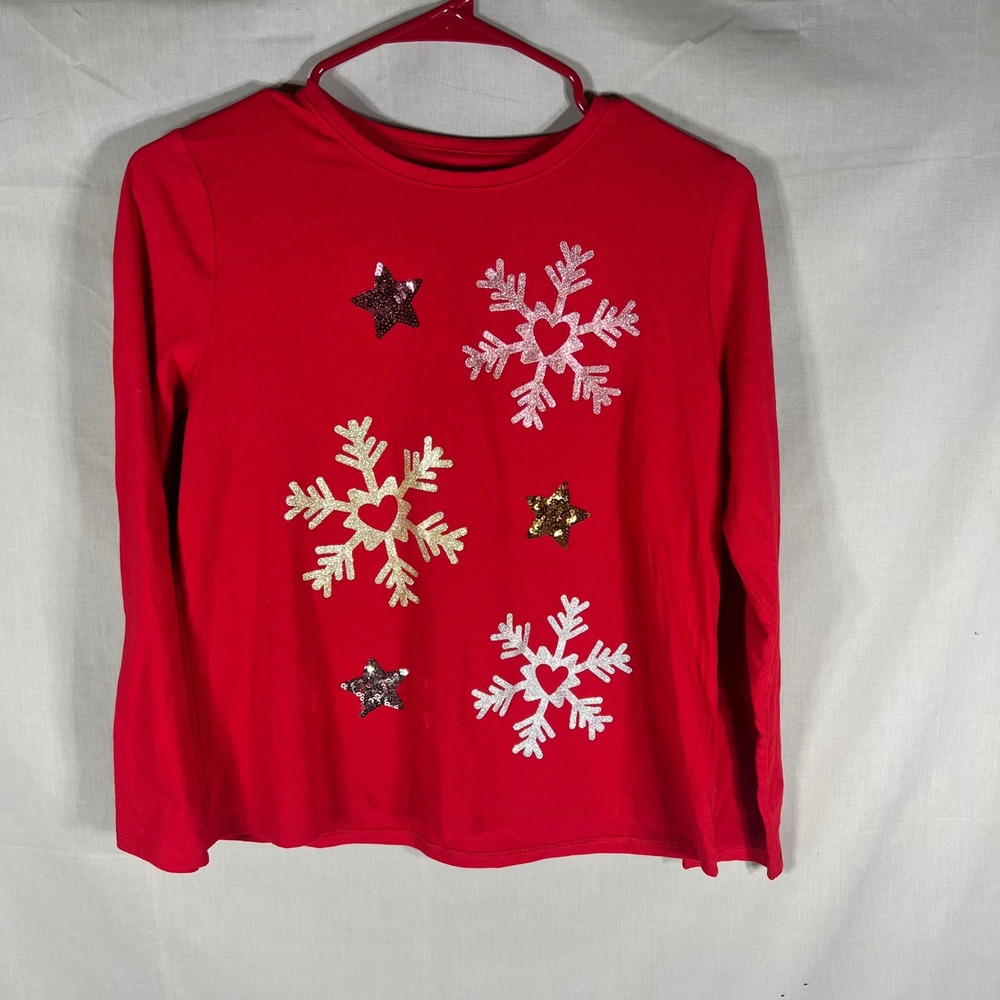 Wonder Nation Graphic Tee Festive Snowflake Sequin Red Girls Size XL 14-16 Plus